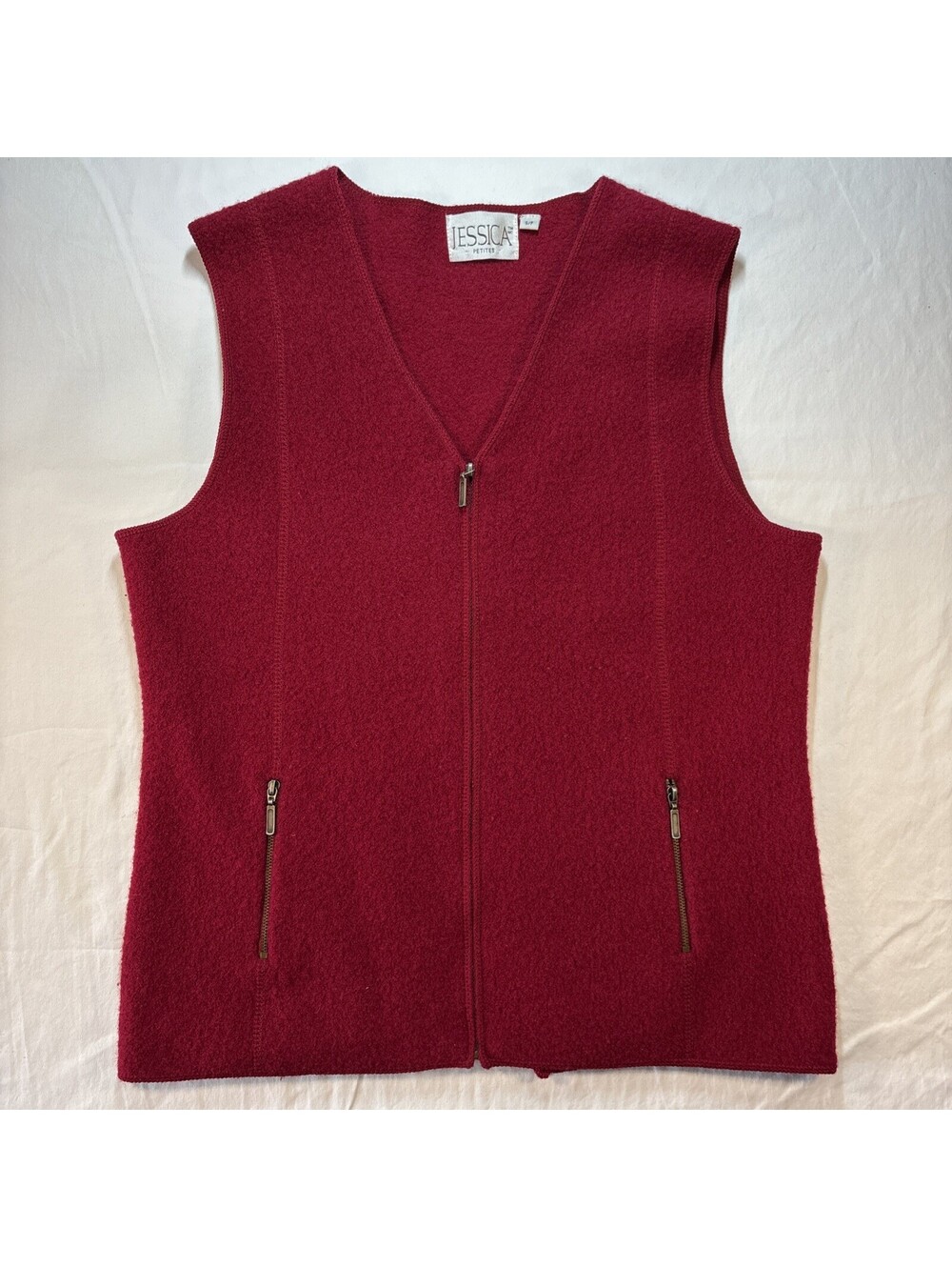 Vintage Jessica Petites Women’s S %100 Wool Red Zip Vest Made in Korea